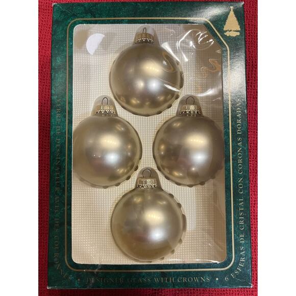 10 Vintage Christmas by Krebs Gold Round Satin Glass Ornaments with Crowns - Picture 2 of 5